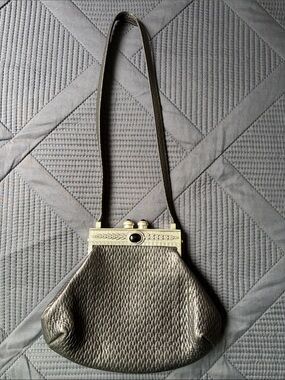 Vintage Moulin Rouge Leather Frame Purse Kiss Lock Black Retro Handbag